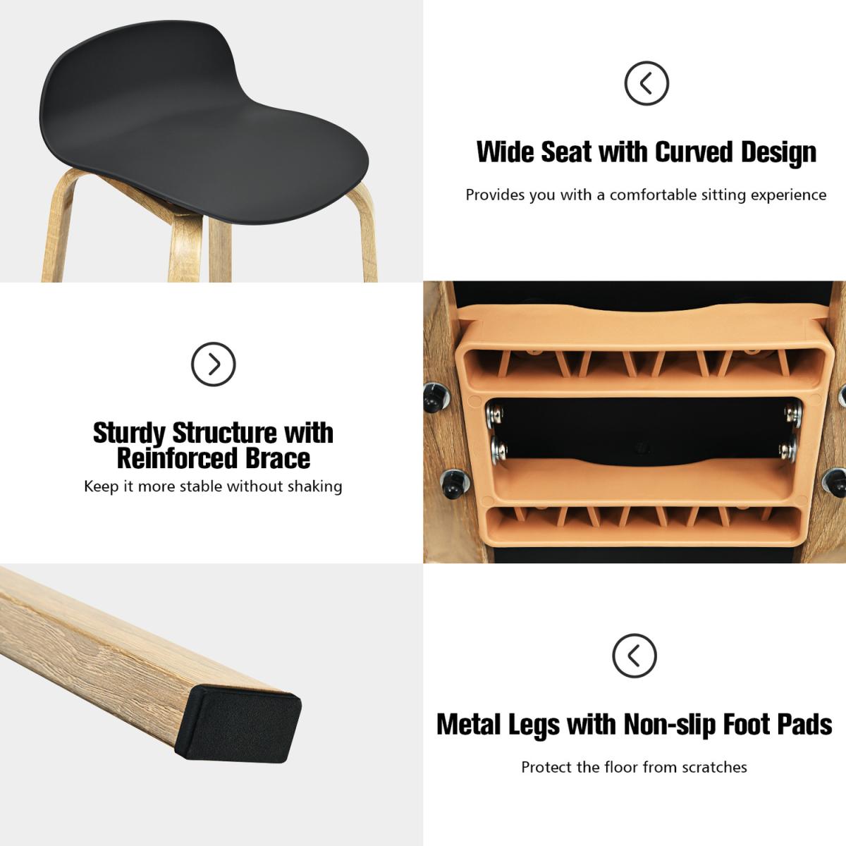 Costway Set of 2 Bar Stools-Black - Black – image 2