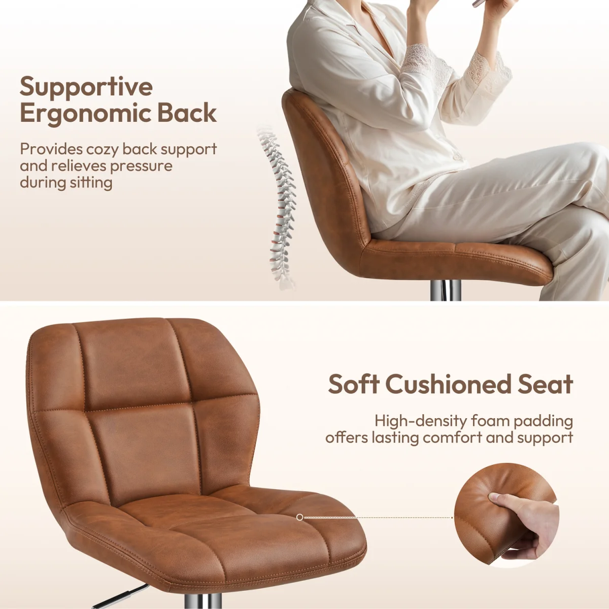 Yaheetech Adjustable-Height Swivel Bar Stools - Retro Brown – image 4