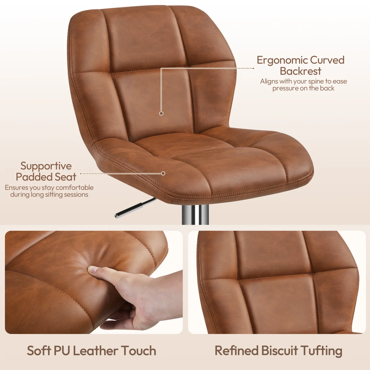 Yaheetech Adjustable-Height Swivel Bar Stools - Retro Brown – image 5