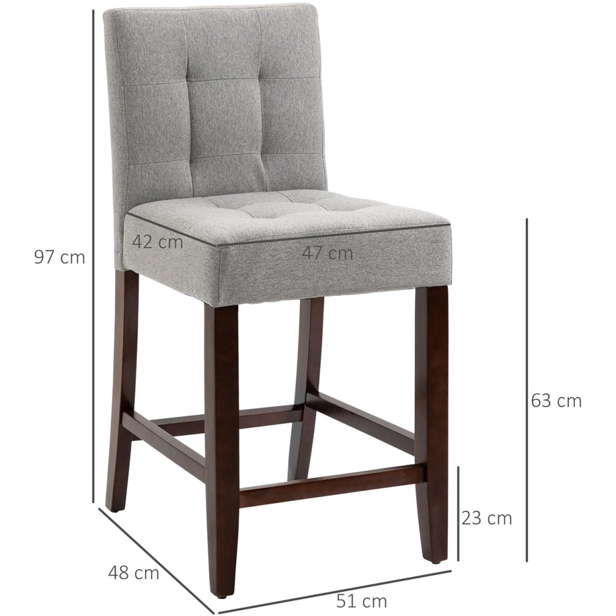 Bar Stools Set of 2, Kitchen Stool with Tufted Back for Dining Room - Grey – image 2