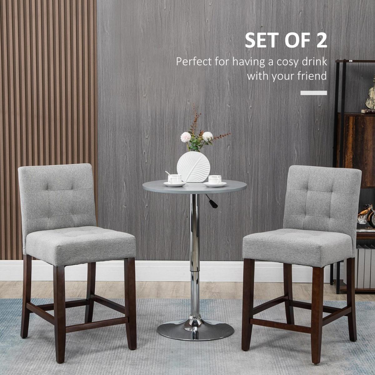 Bar Stools Set of 2, Kitchen Stool with Tufted Back for Dining Room - Grey – image 3