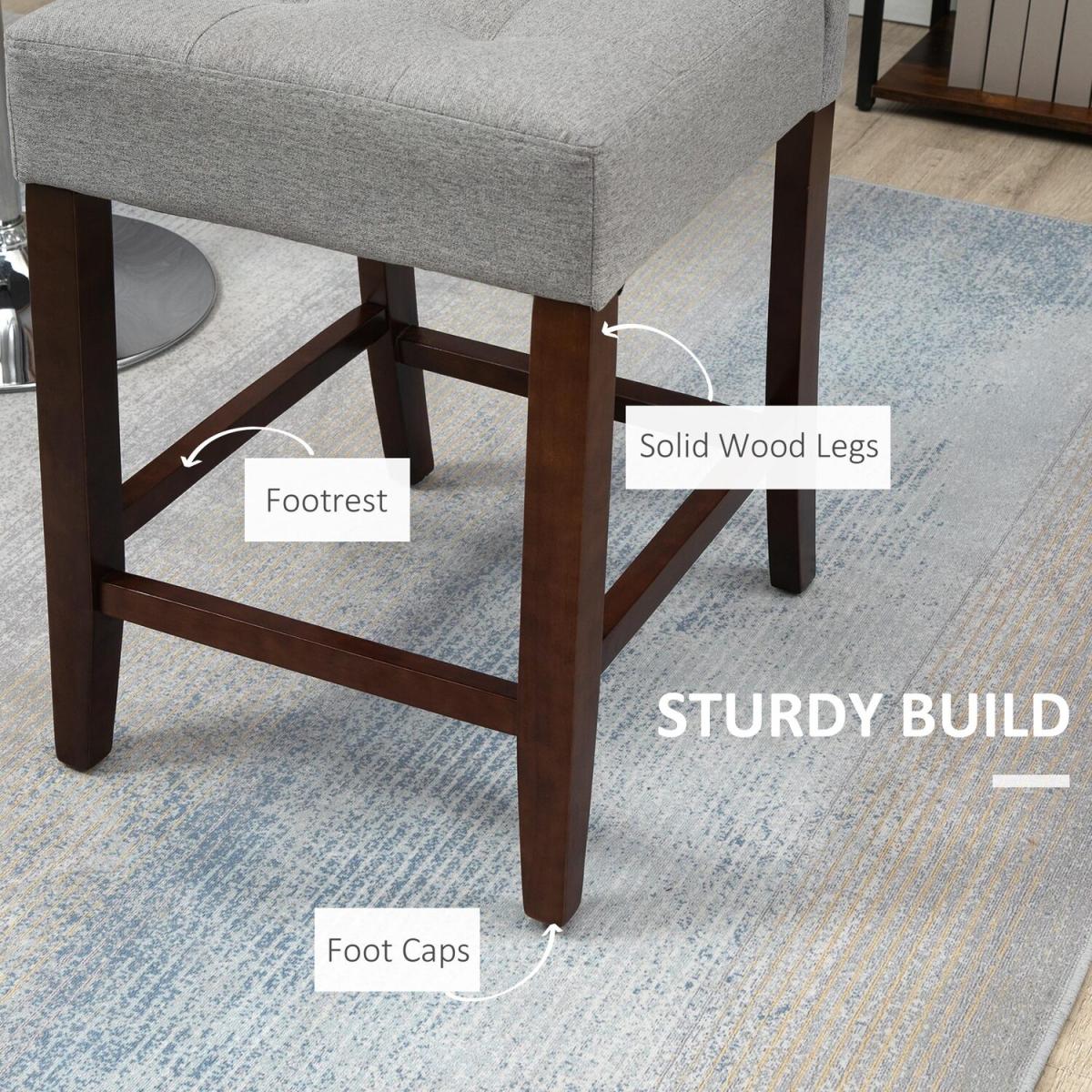 Bar Stools Set of 2, Kitchen Stool with Tufted Back for Dining Room - Grey – image 5