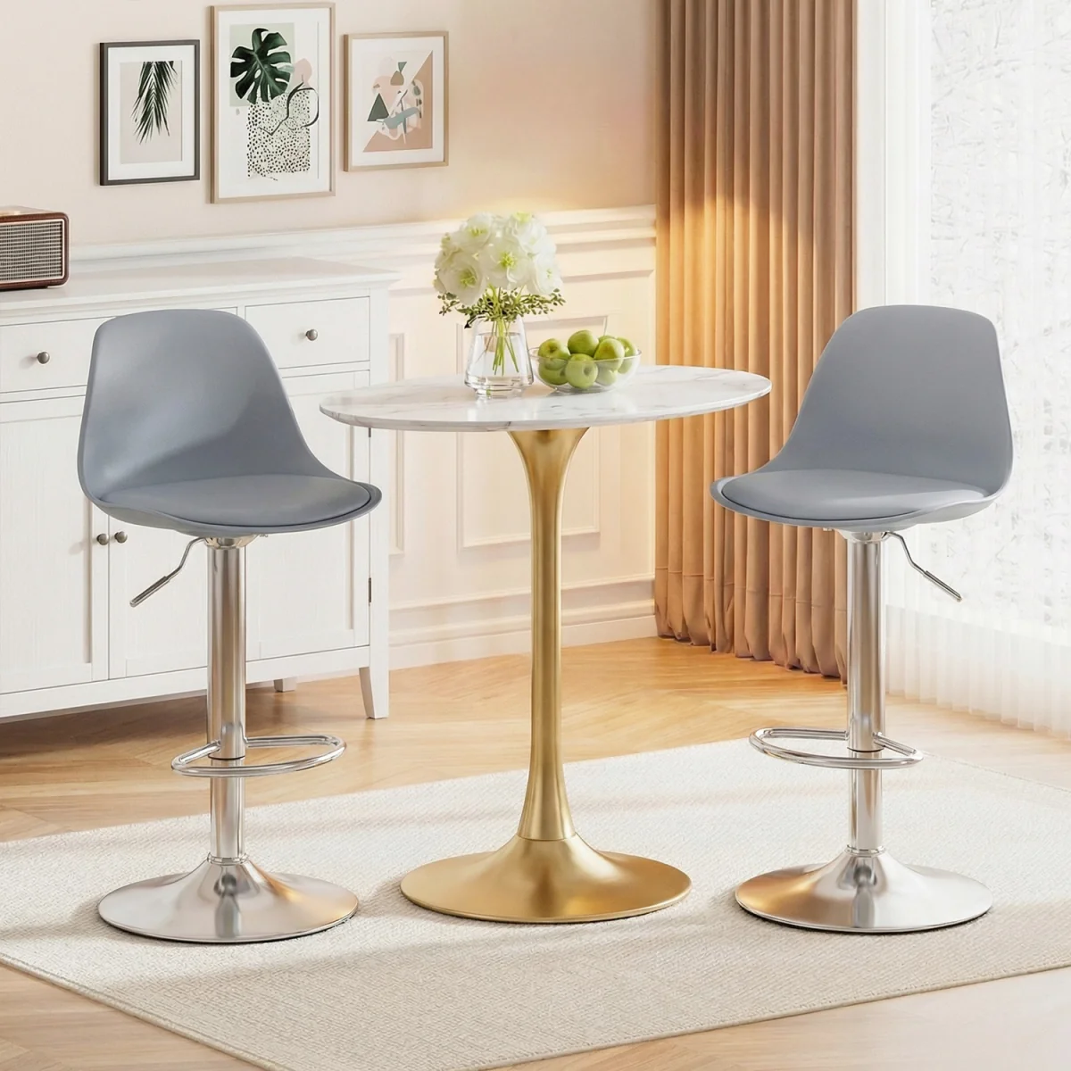 Set of 2 Upholstered Counter Height Chairs - White – image 2