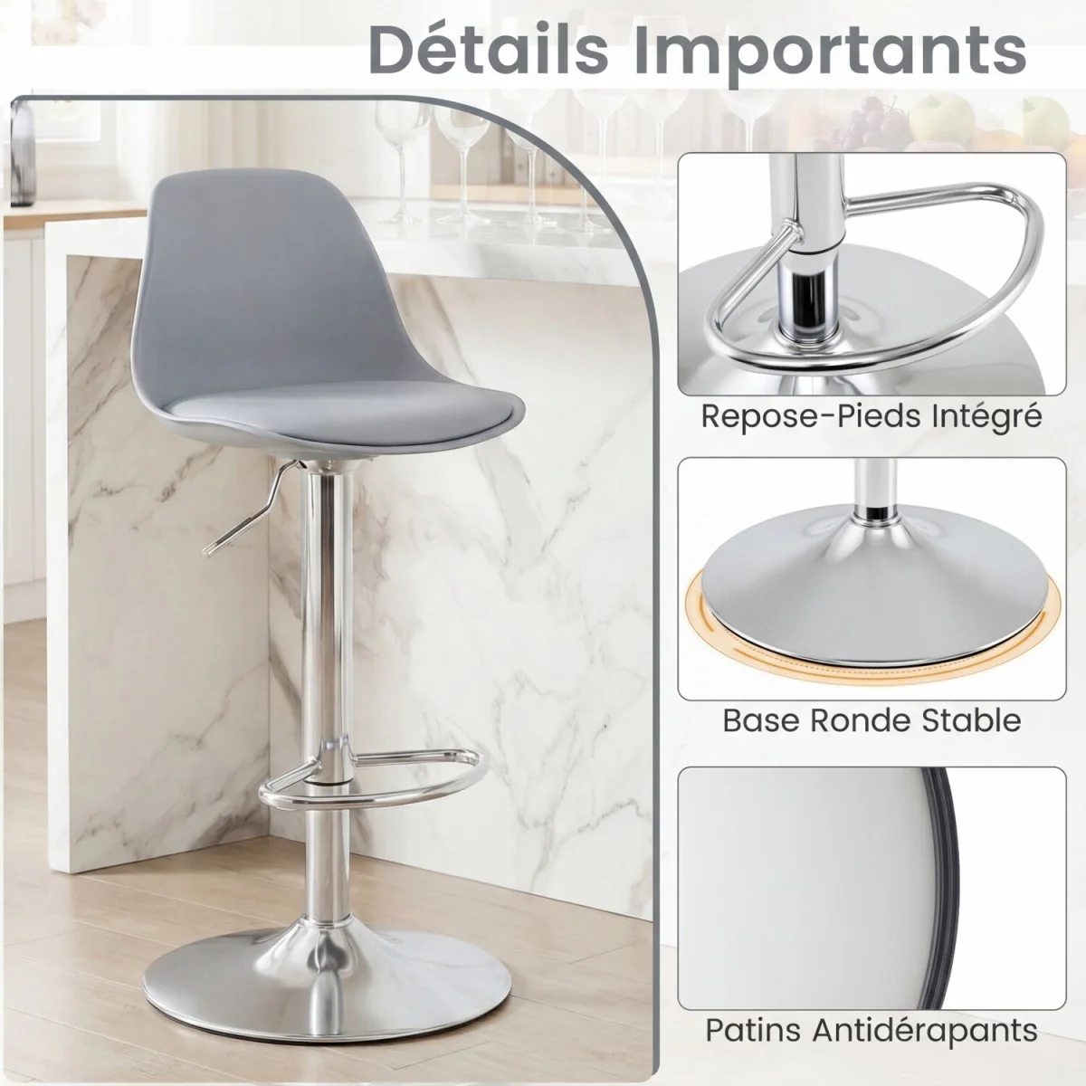 Set of 2 Upholstered Counter Height Chairs - White – image 3