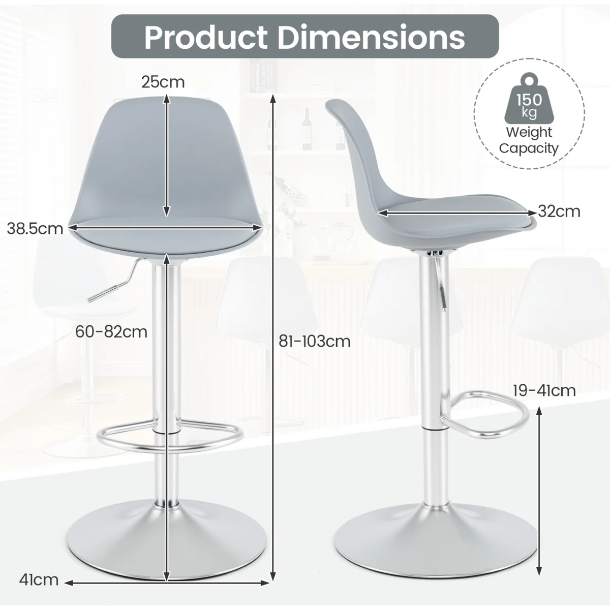 Set of 2 Upholstered Counter Height Chairs - White – image 4