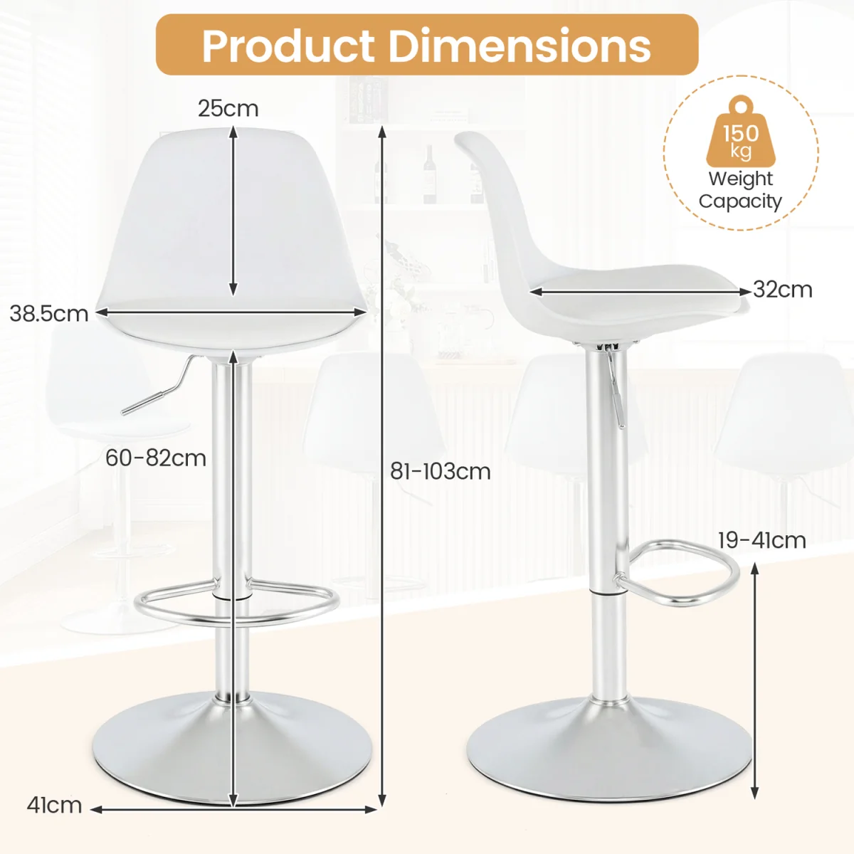 Set of 2 Upholstered Counter Height Chairs - White – image 7