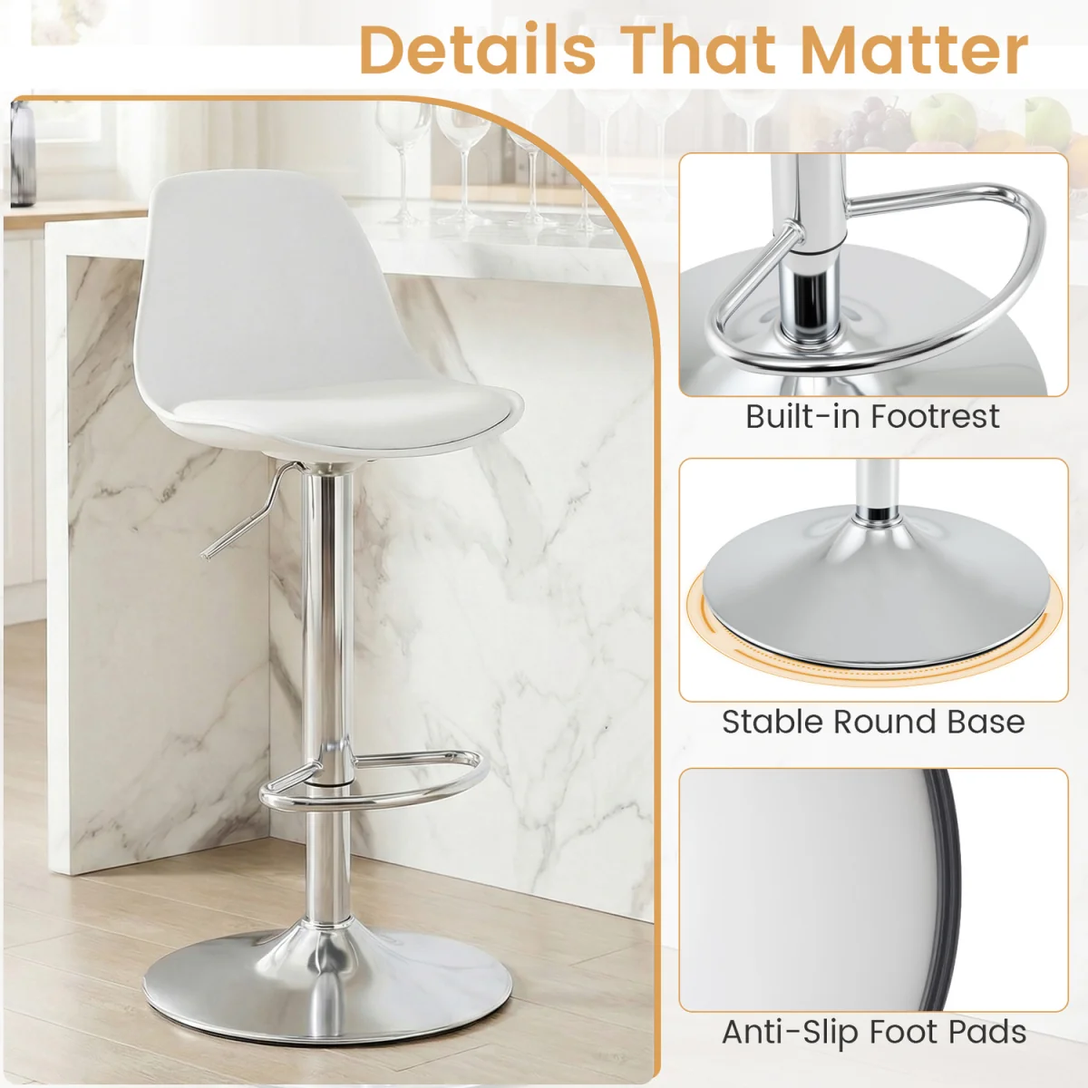 Set of 2 Upholstered Counter Height Chairs - White – image 8