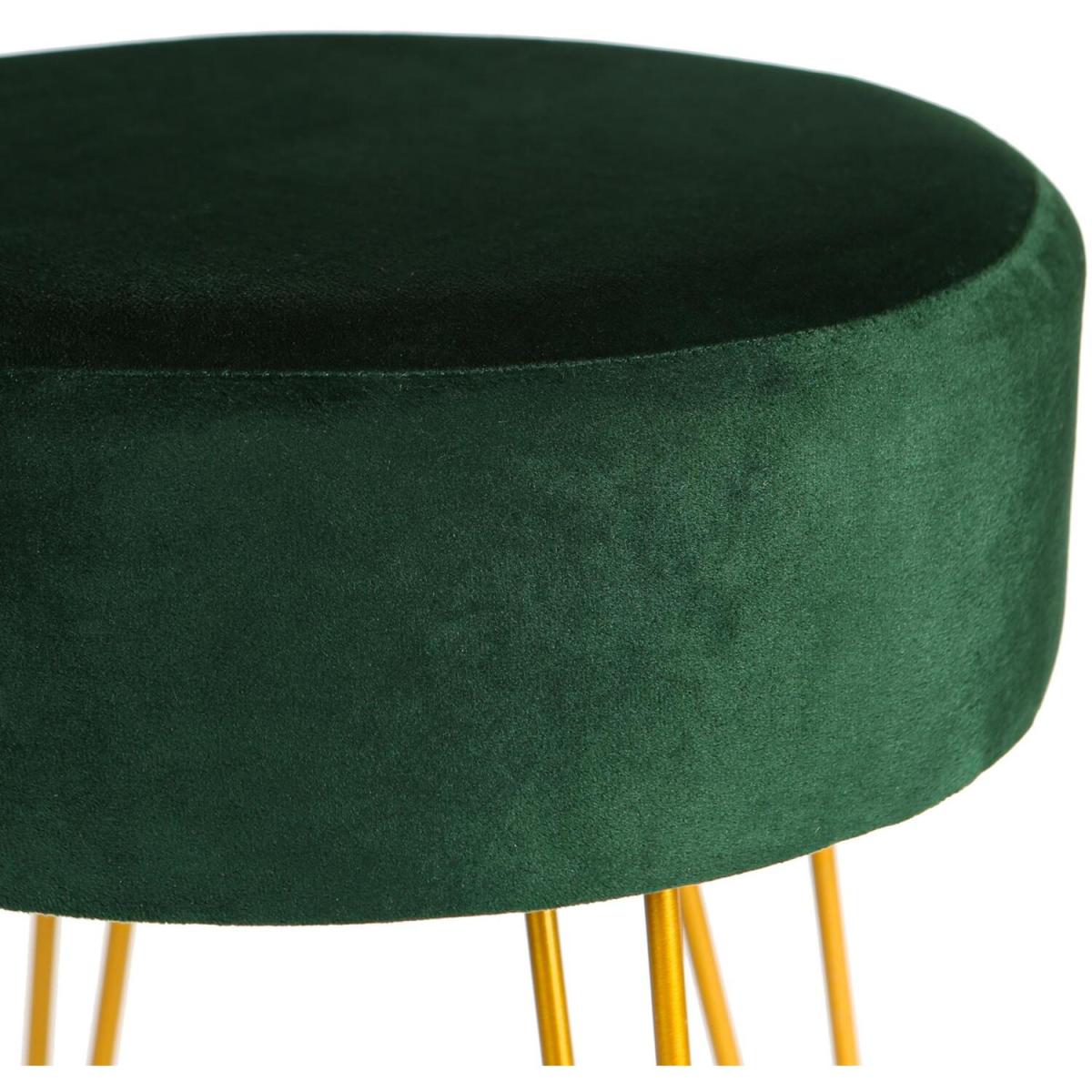 Round Foam Padded Velvet Hairpin Footstool - Green – image 2