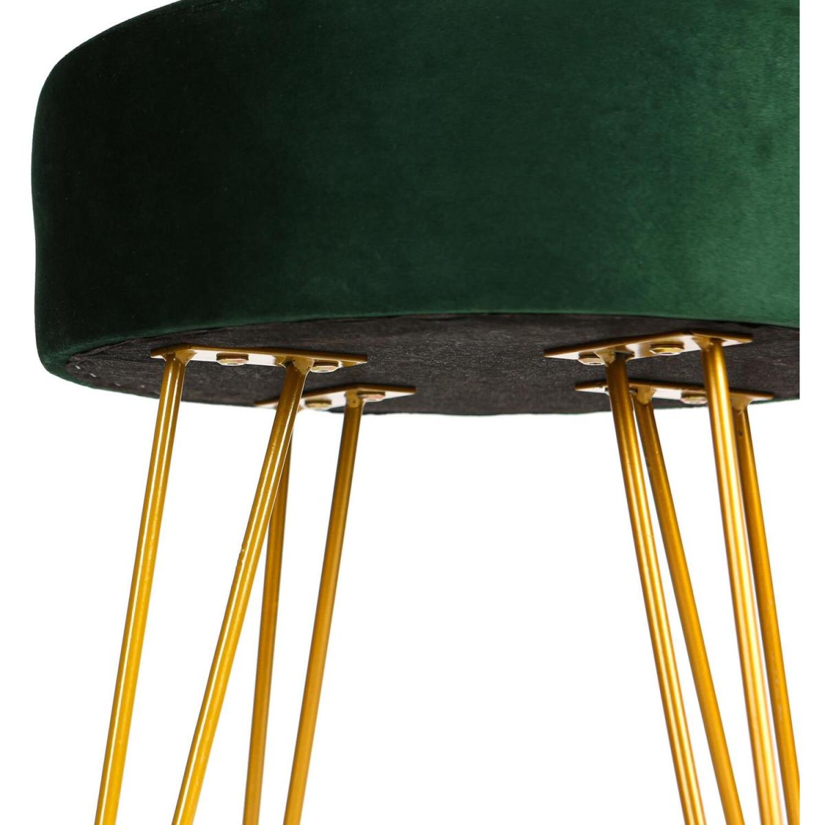 Round Foam Padded Velvet Hairpin Footstool - Green – image 3