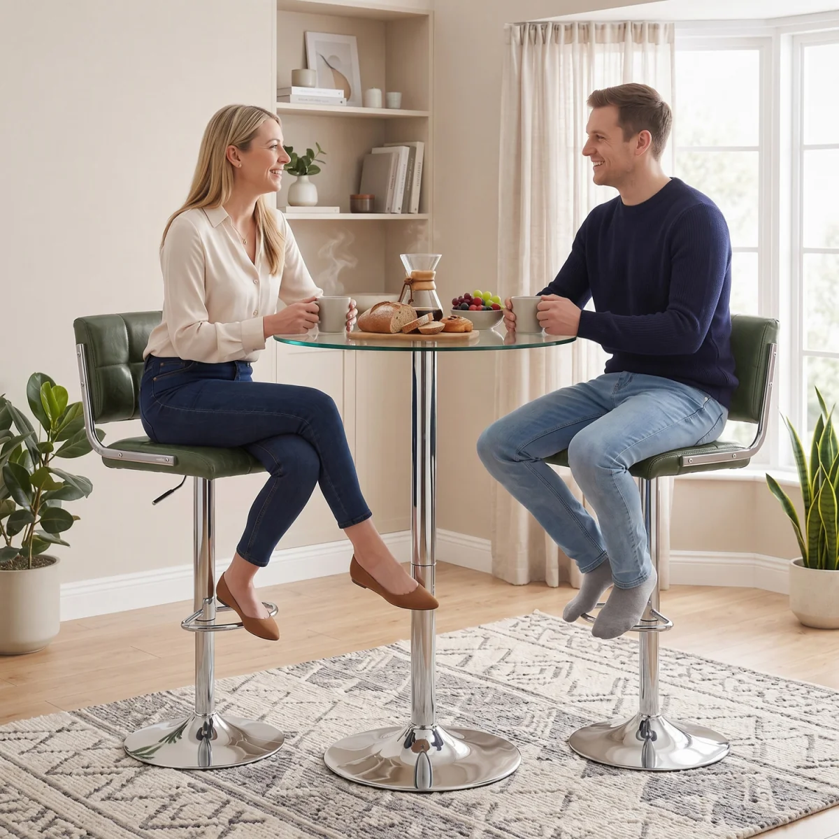 HOMCOM Adjustable Bar Stools Set of 2 with Backrest - Green – image 2