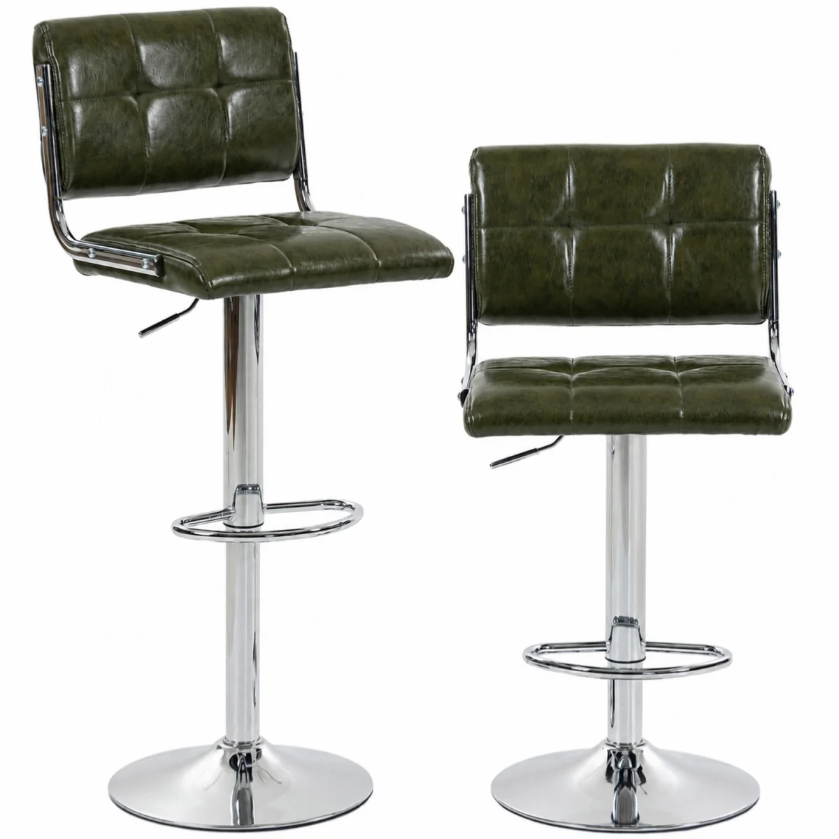HOMCOM Adjustable Bar Stools Set of 2 with Backrest - Green – image 3