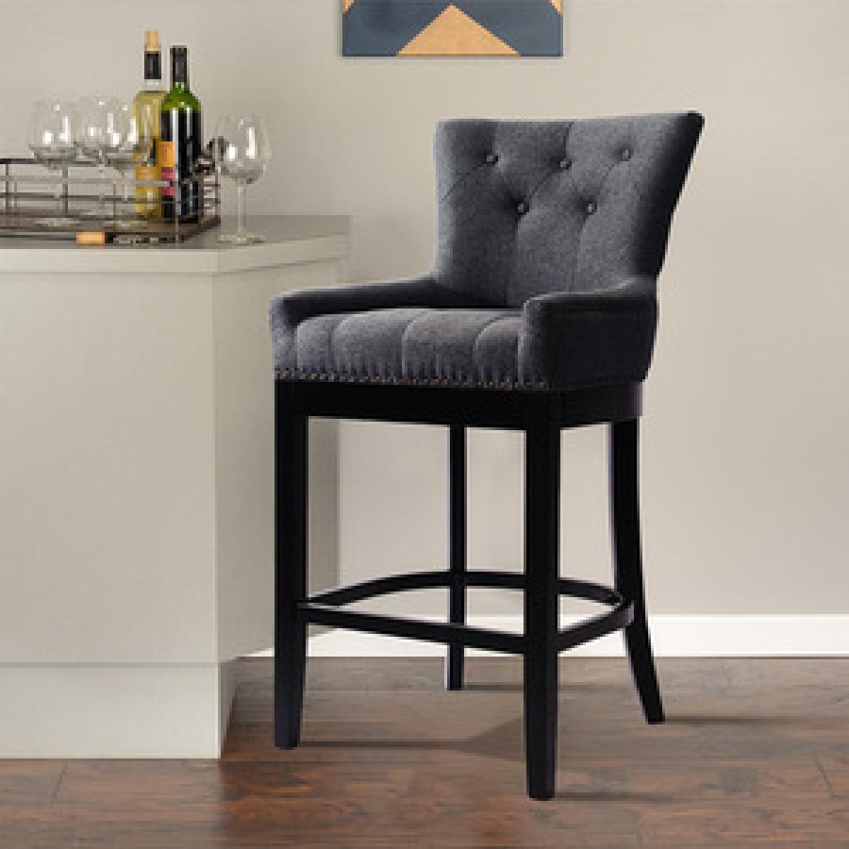 Cotton Linen Modern Bar Stool  - Light Grey – image 17
