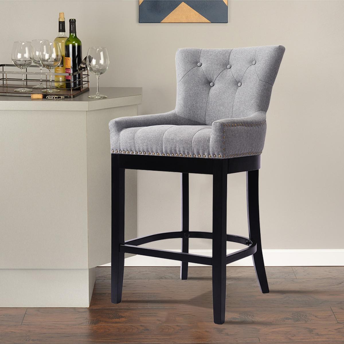 Cotton Linen Modern Bar Stool  - Light Grey – image 7