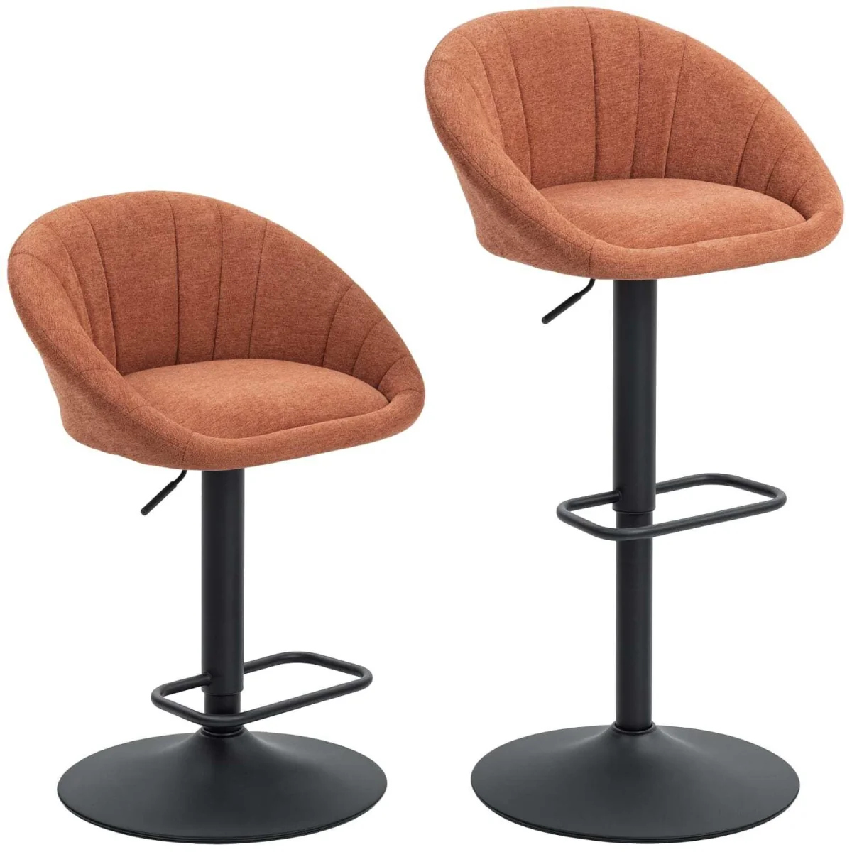 Lovake Fabric Orange Relaxed Tub Bar Stools Set of 2 with Curved Seat – image 3