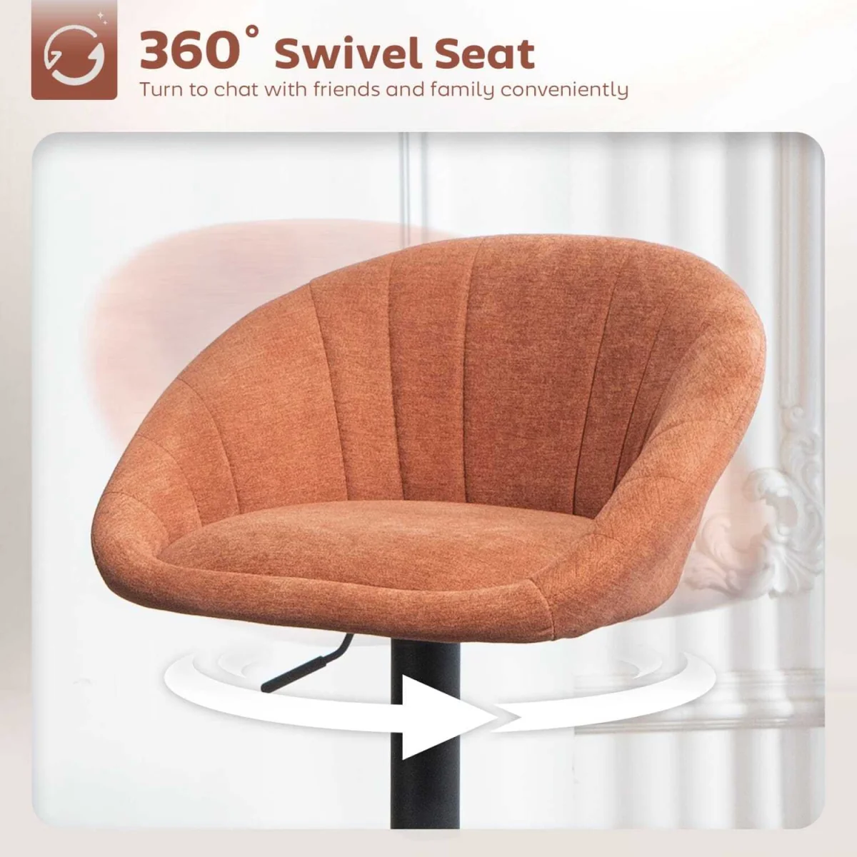 Lovake Fabric Orange Relaxed Tub Bar Stools Set of 2 with Curved Seat – image 6