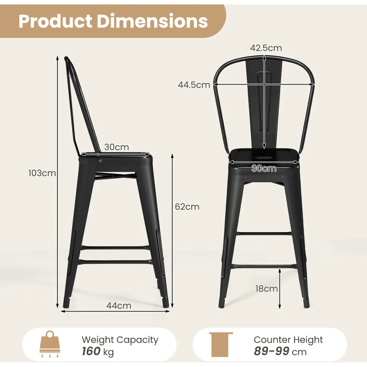 Set of 4 Counter Height Barstools - Black – image 2