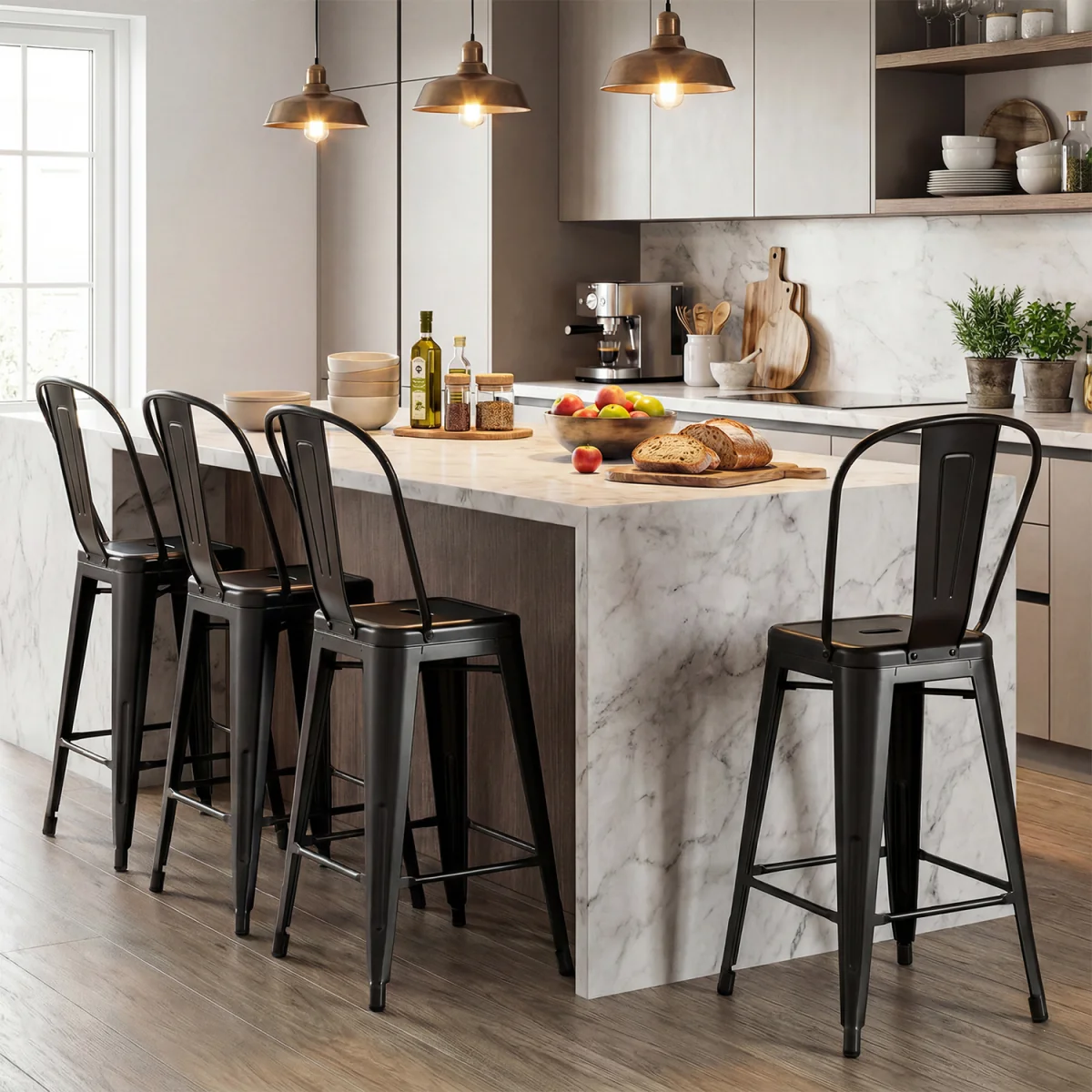 Set of 4 Counter Height Barstools - Black – image 3