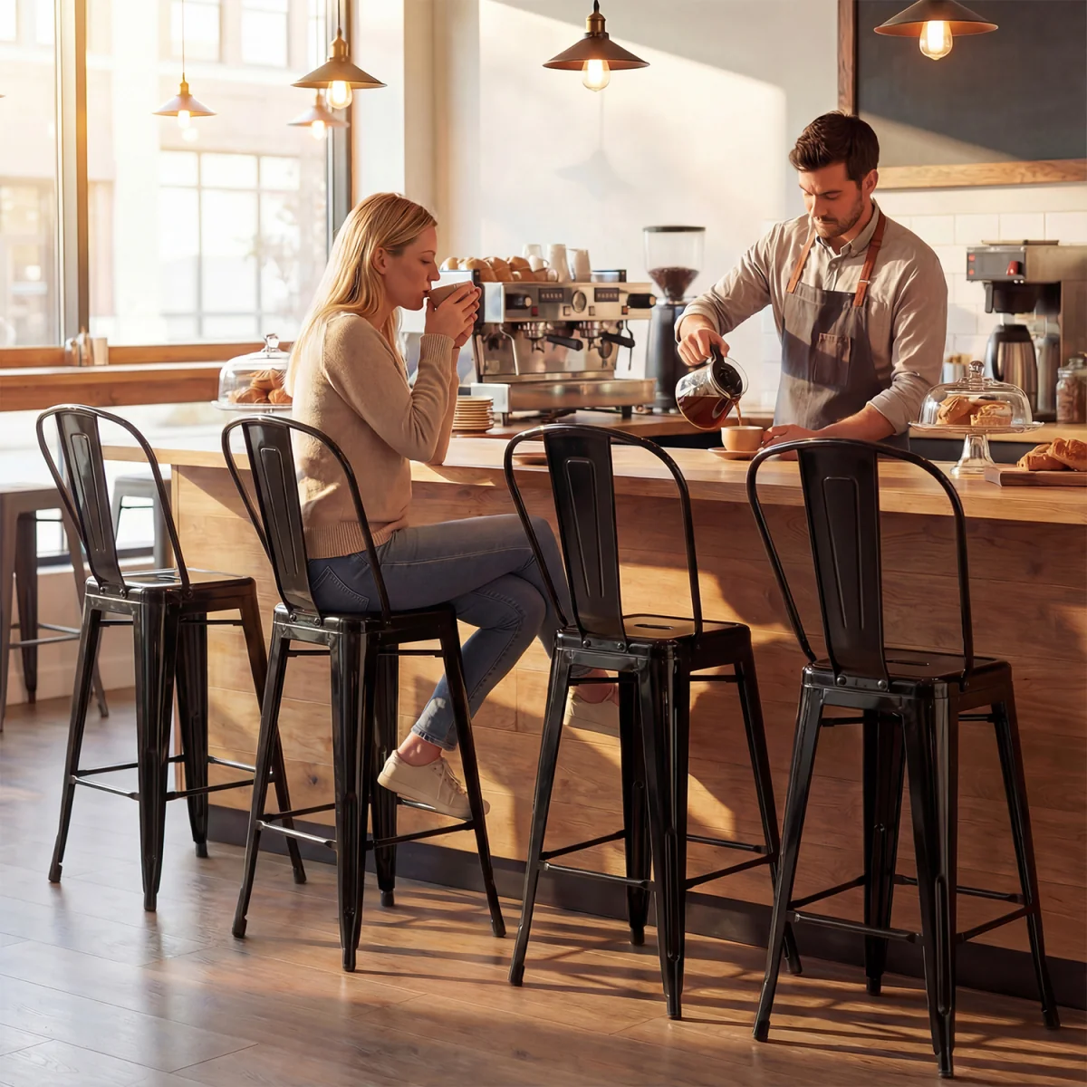 Set of 4 Counter Height Barstools - Black – image 4