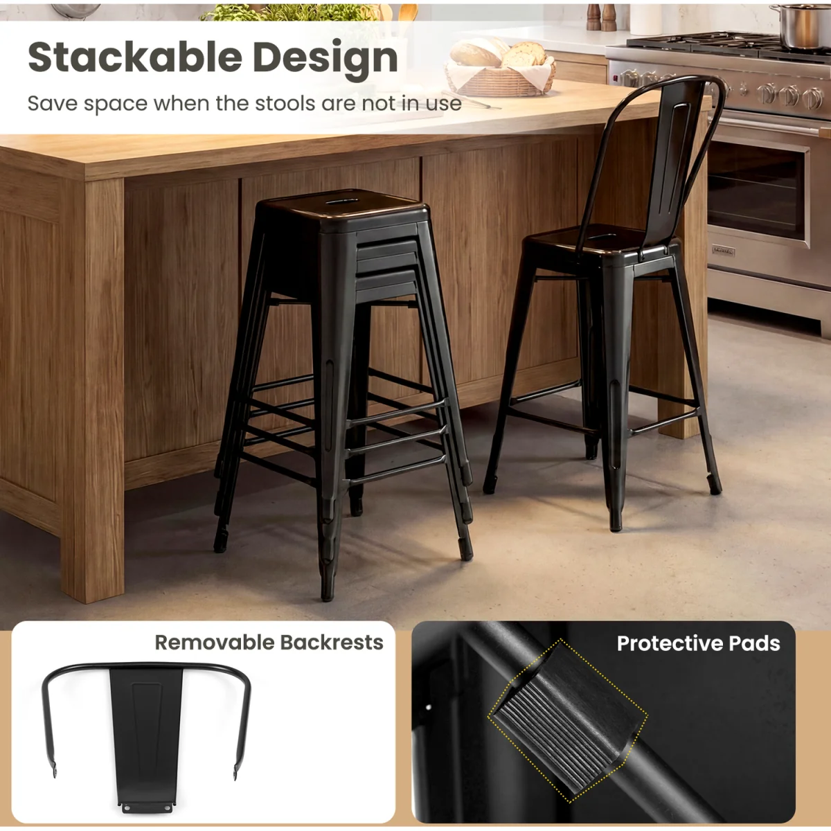 Set of 4 Counter Height Barstools - Black – image 8