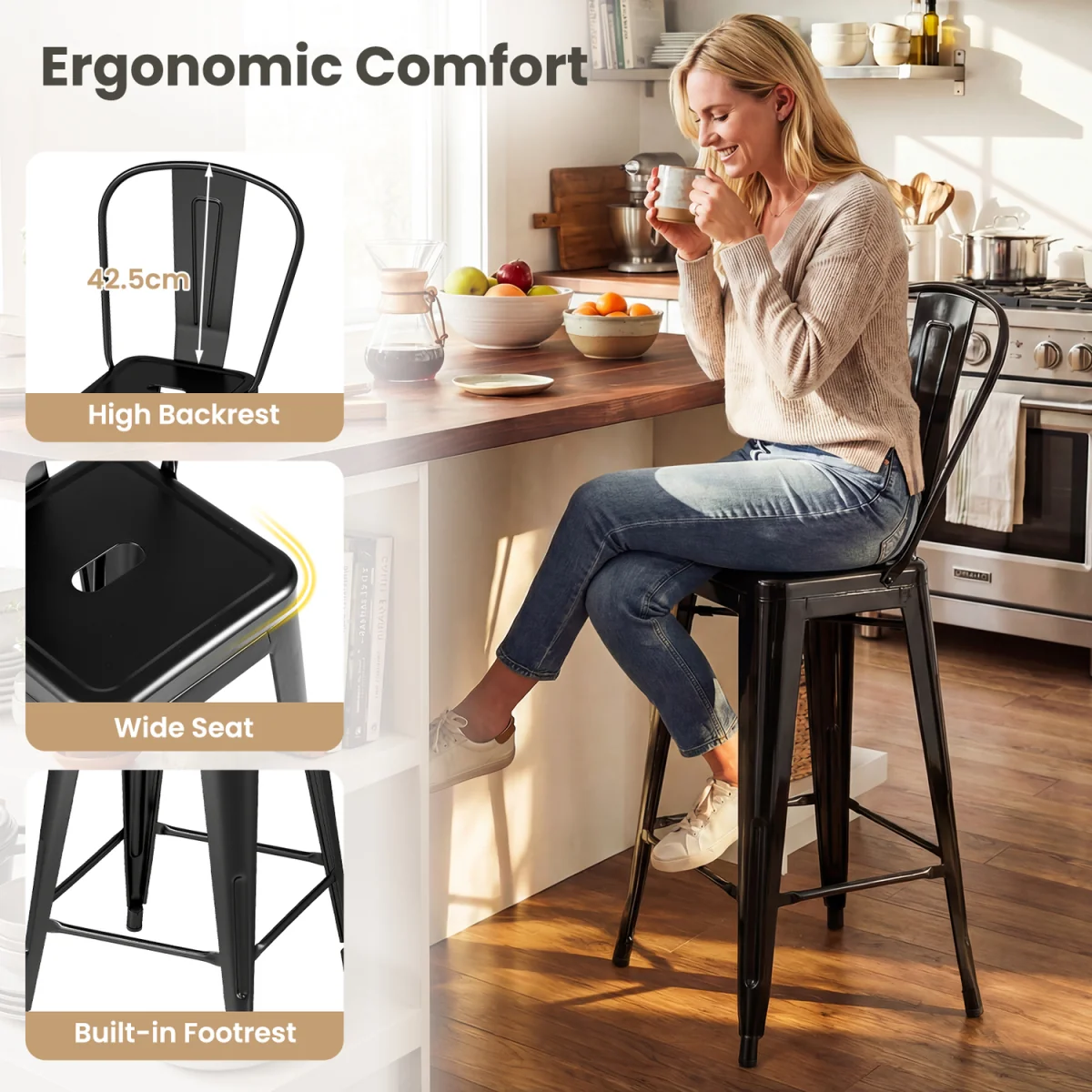 Set of 4 Counter Height Barstools - Black – image 10