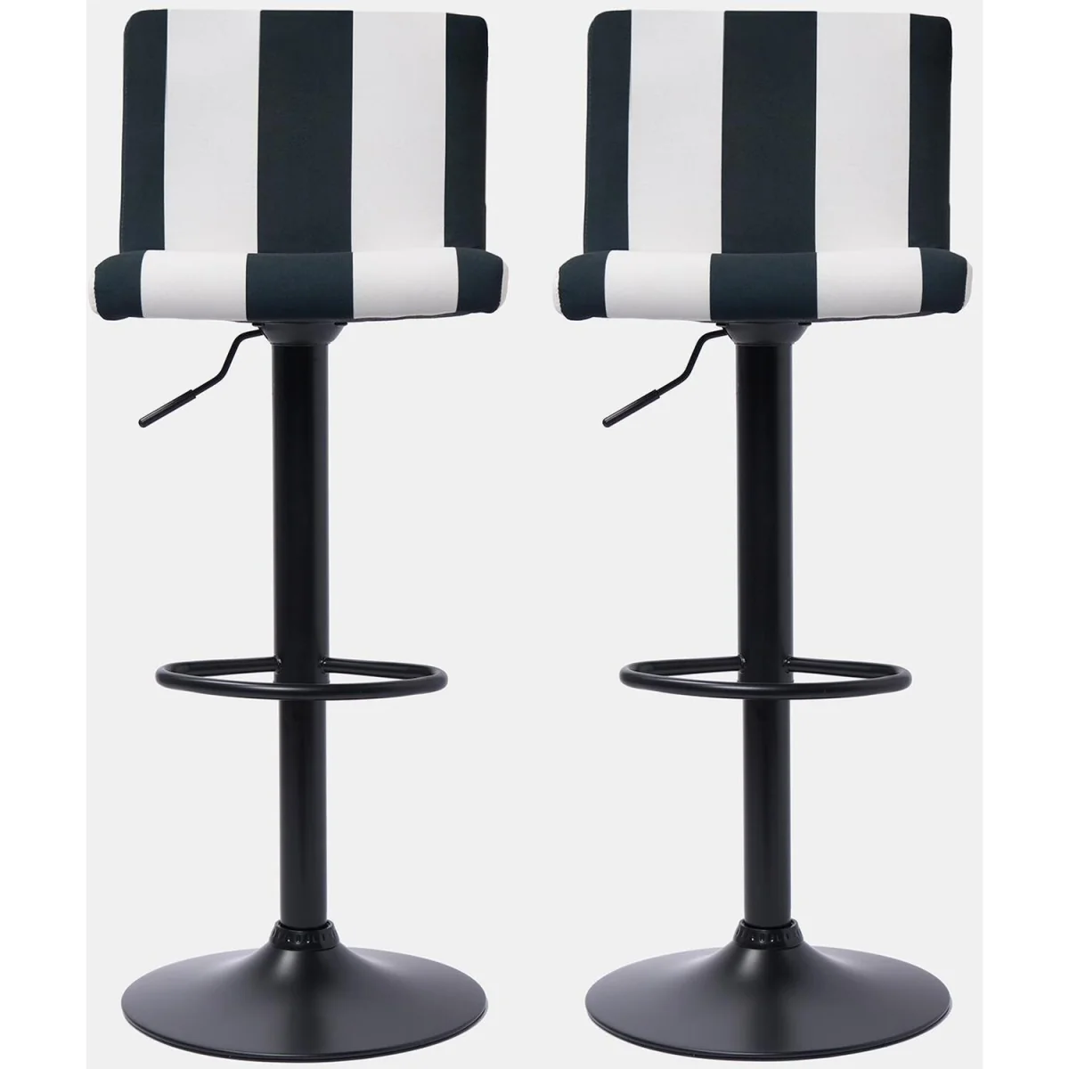 Set of 2 Adjustable Striped Velvet Bar Stools - Navy – image 2