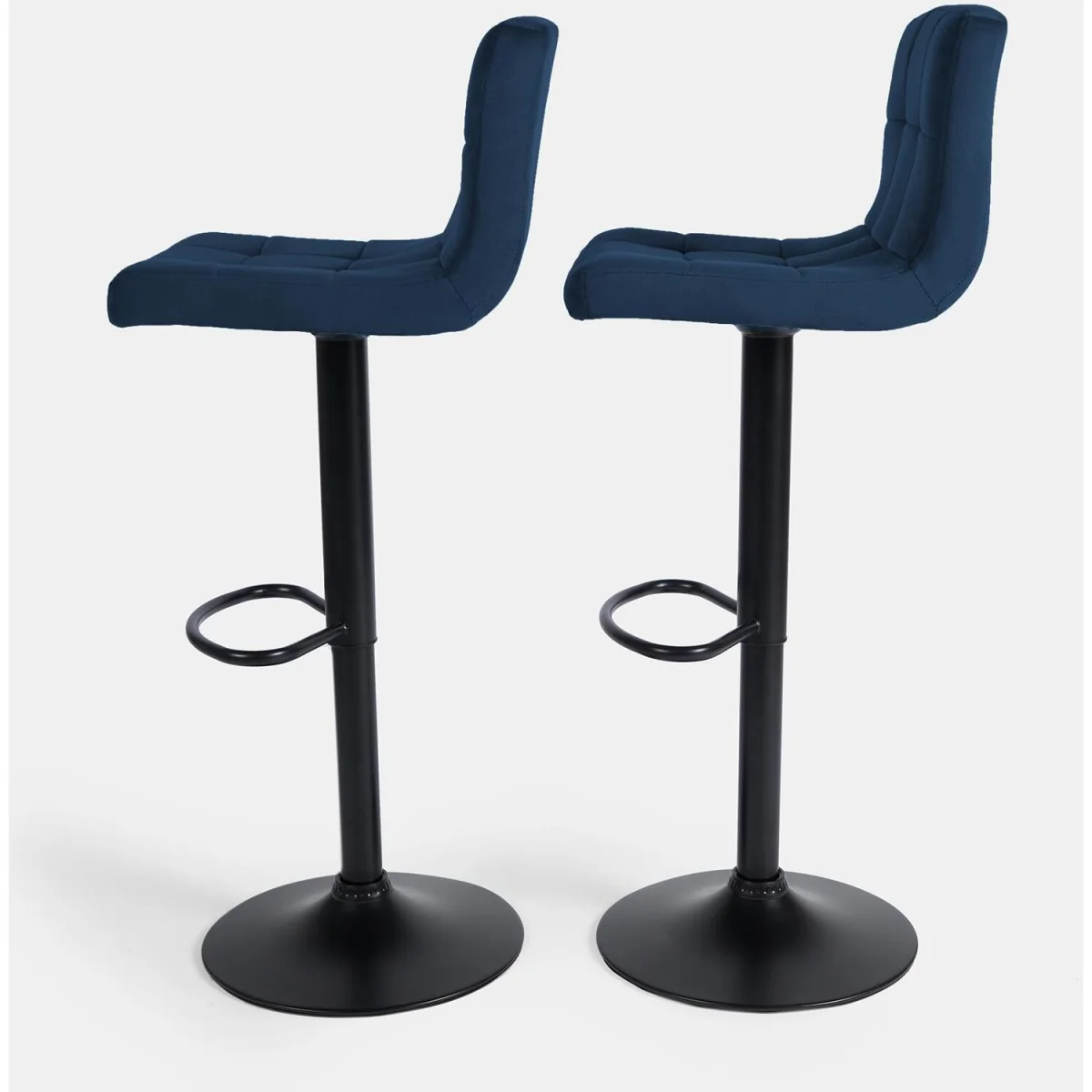 Set of 2 Adjustable Striped Velvet Bar Stools - Navy – image 9