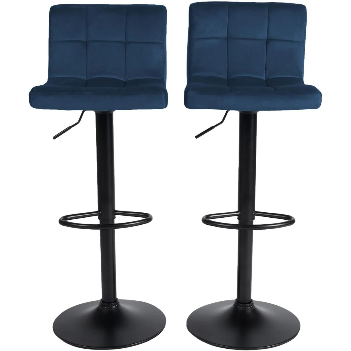 Set of 2 Adjustable Striped Velvet Bar Stools - Navy – image 10