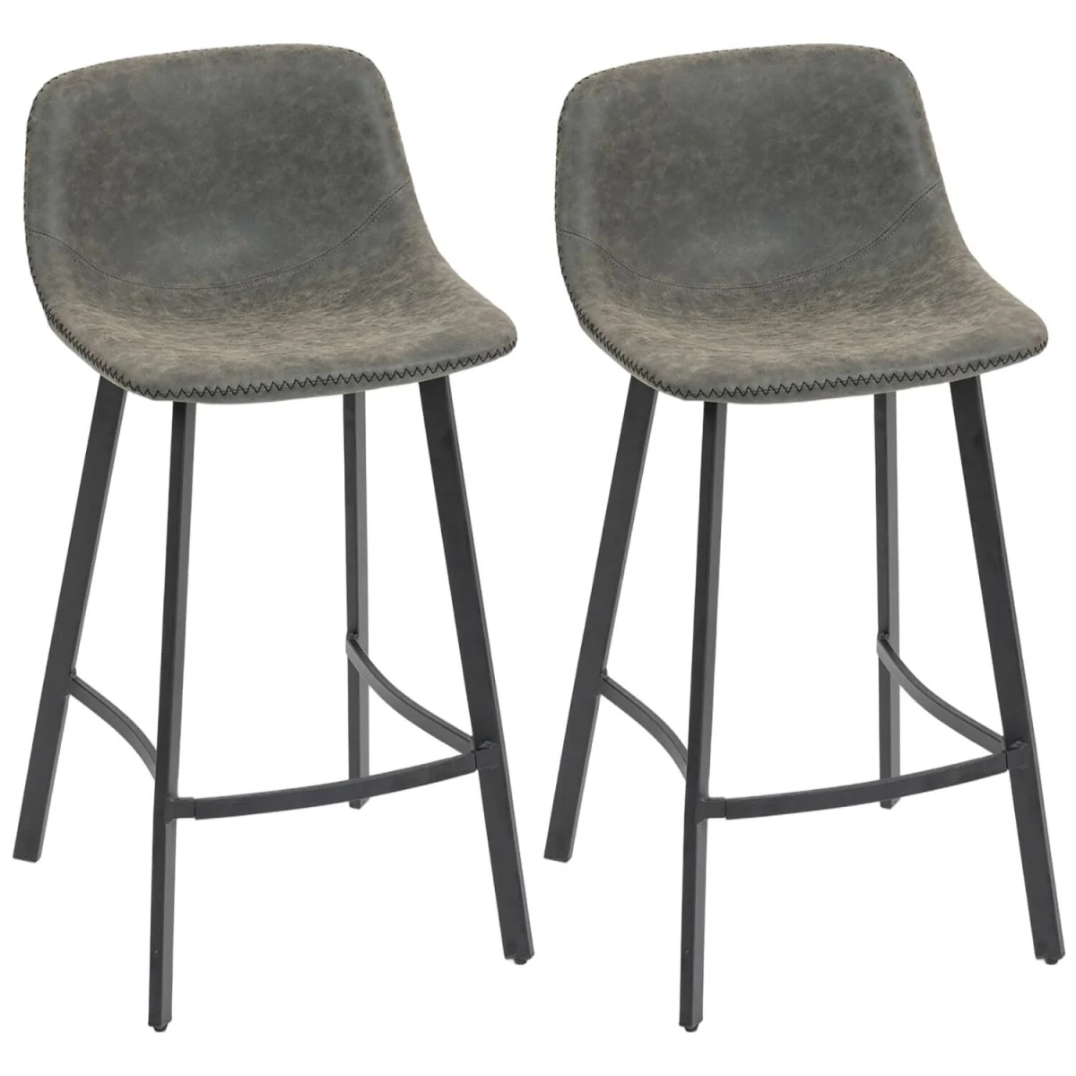 Nora Set of 2 Grey Faux Leather Dining Bar Stools with Back and Foot Support – image 3