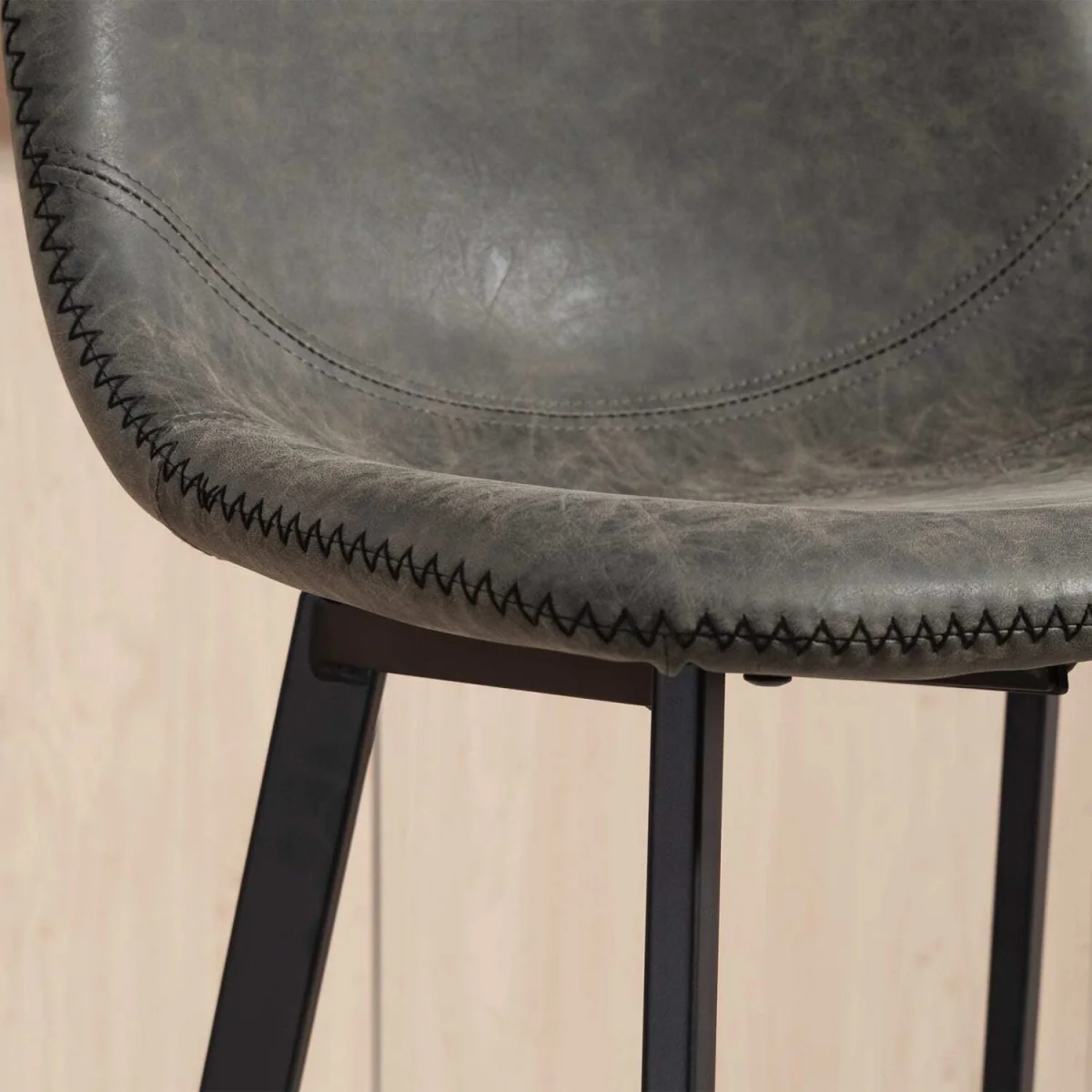 Nora Set of 2 Grey Faux Leather Dining Bar Stools with Back and Foot Support – image 10