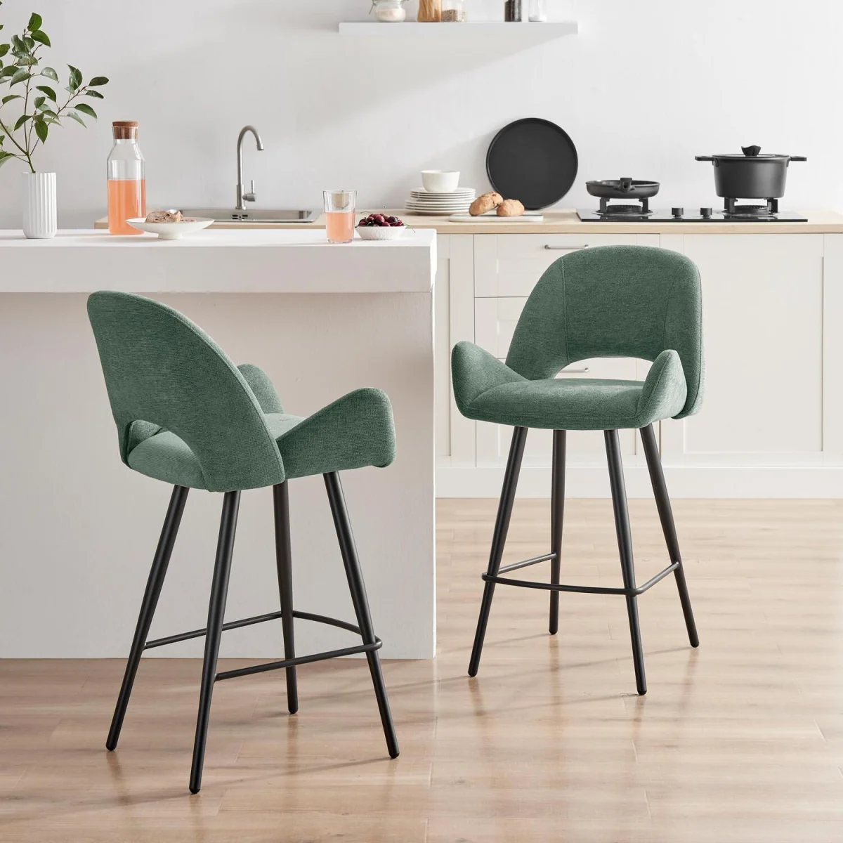 2x Layla Green Fabric Bar Chairs - Green – image 2
