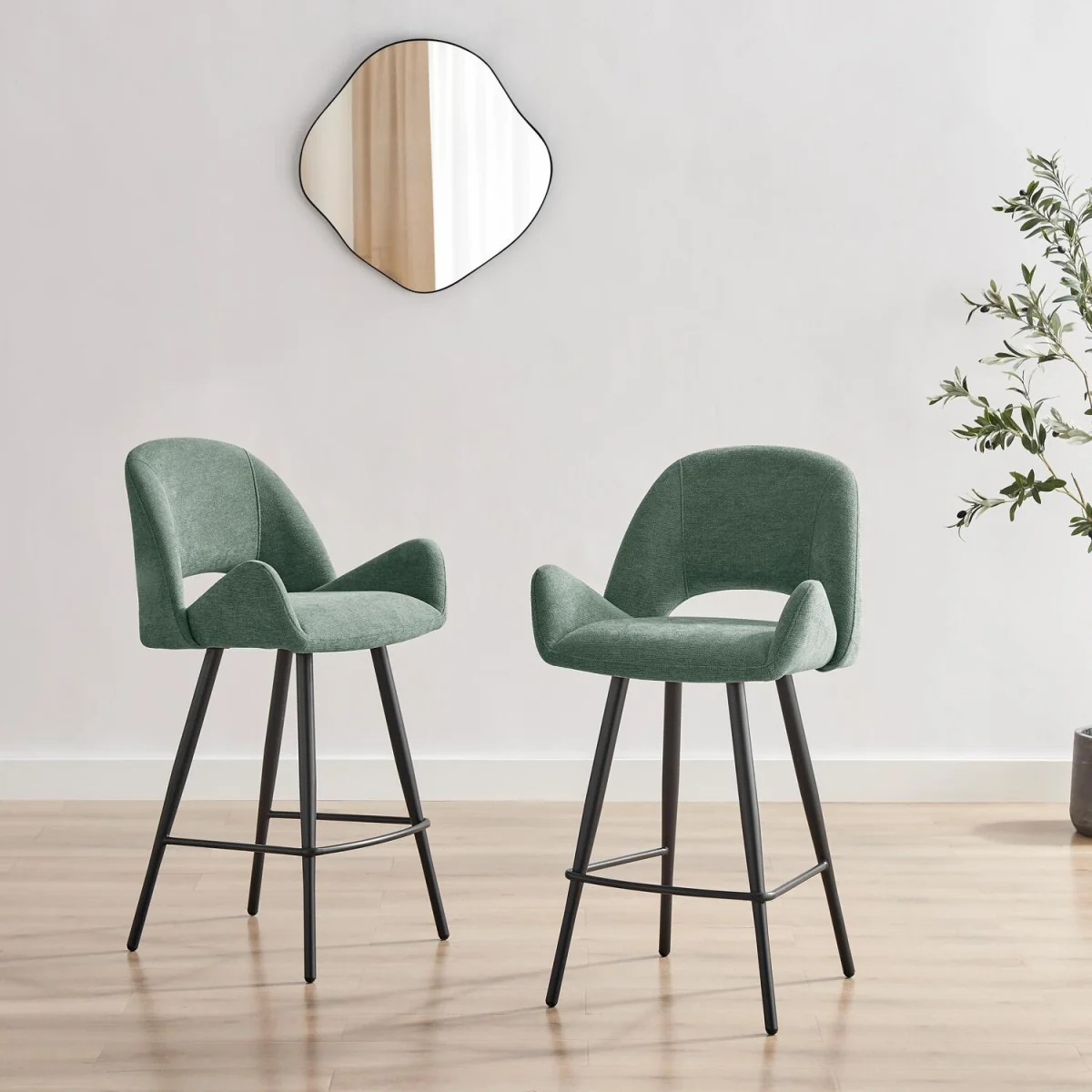 2x Layla Green Fabric Bar Chairs - Green – image 3