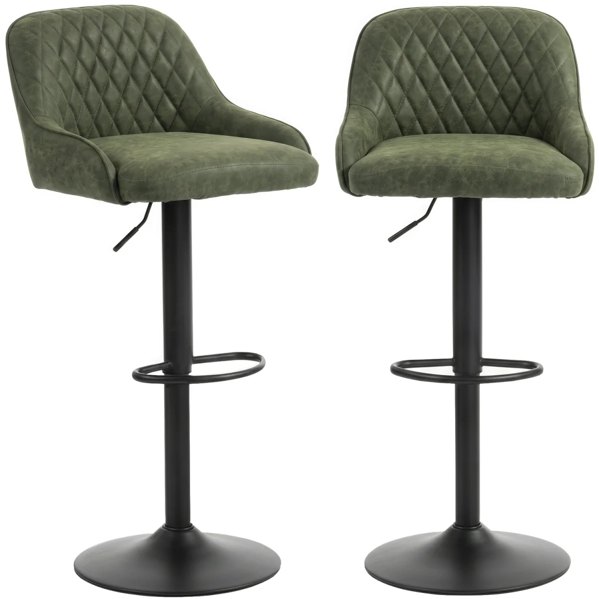 HOMCOM Bar Stools Set of 2 Adjustable Swivel Counter Height Black - Dark Green – image 9