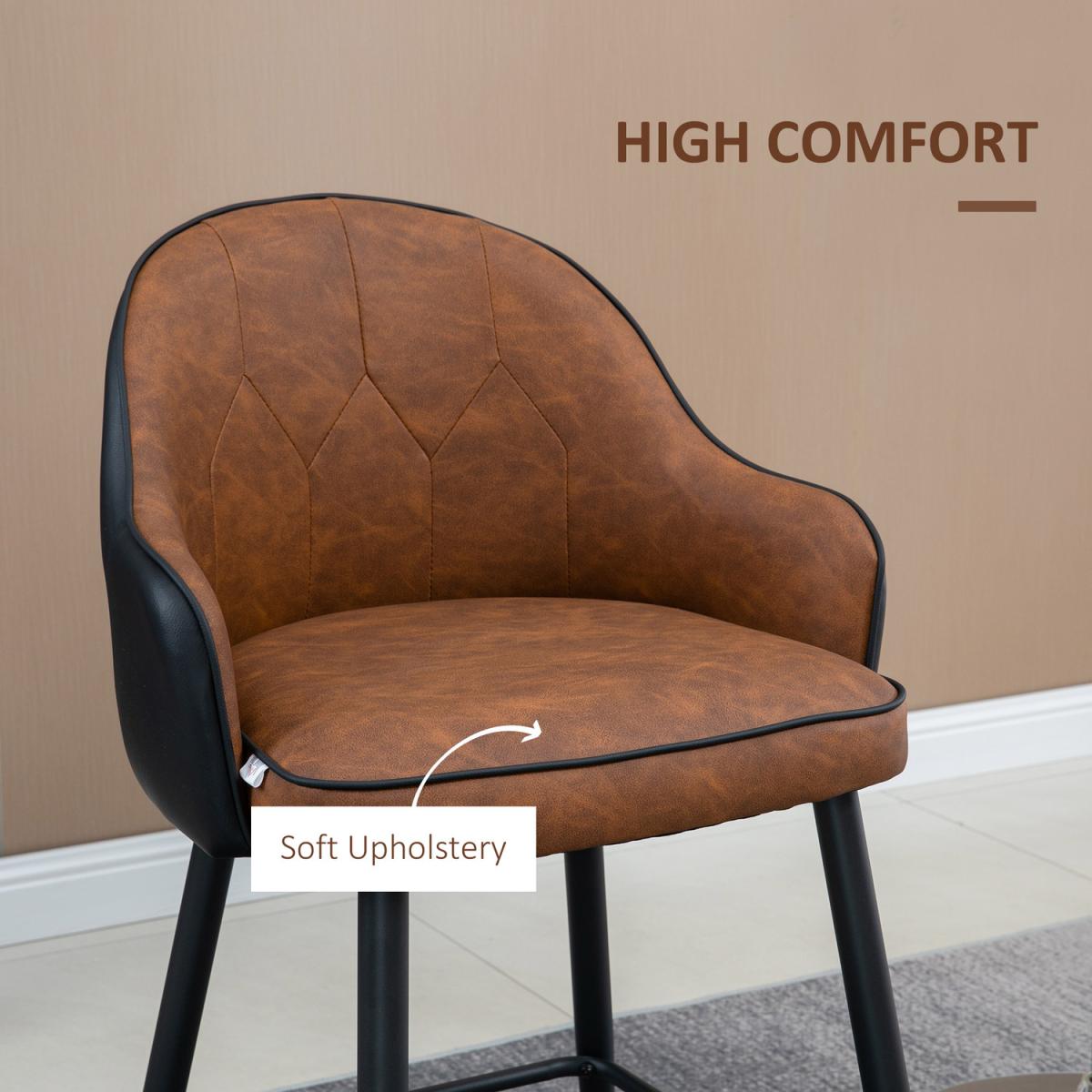 Modern Bar Stools Set of 2, Upholstered Kitchen Stool - Brown – image 3