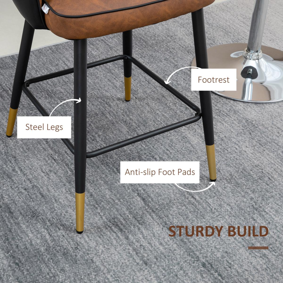 Modern Bar Stools Set of 2, Upholstered Kitchen Stool - Brown – image 4