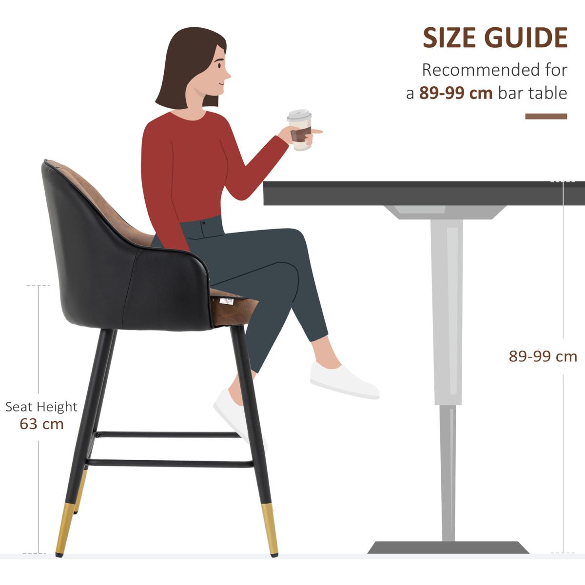 Modern Bar Stools Set of 2, Upholstered Kitchen Stool - Brown – image 5