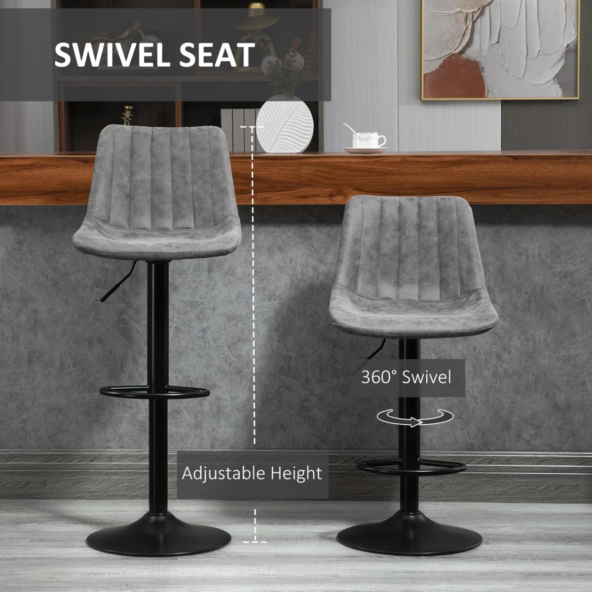 Set Of 2 Microfiber Retro Tub Bar Stools - Grey – image 2