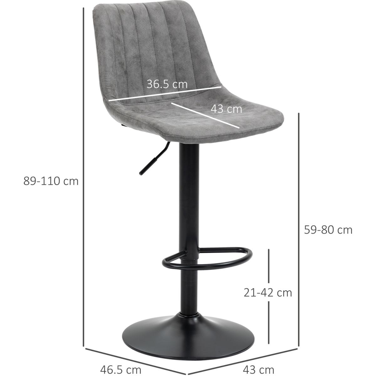 Set Of 2 Microfiber Retro Tub Bar Stools - Grey – image 3