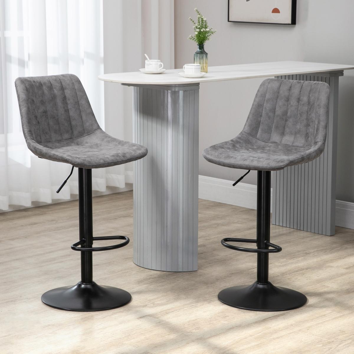 Set Of 2 Microfiber Retro Tub Bar Stools - Grey – image 1