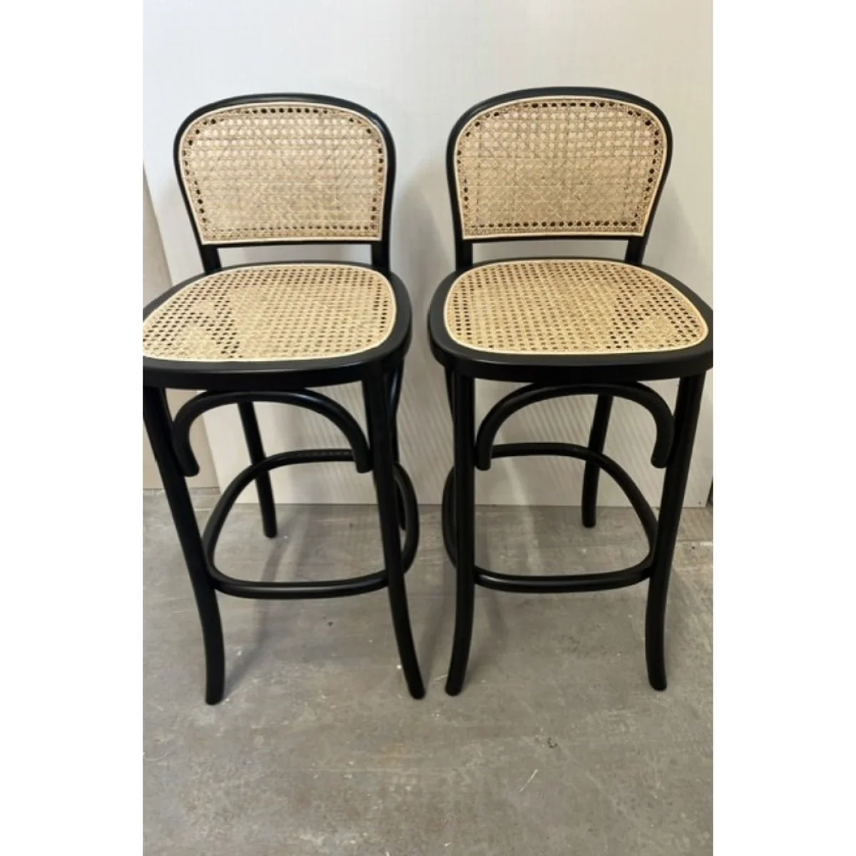Set of 2 Chez Pitou Wood & Woven Cane Bar Stools in Black - SECONDS – image 2