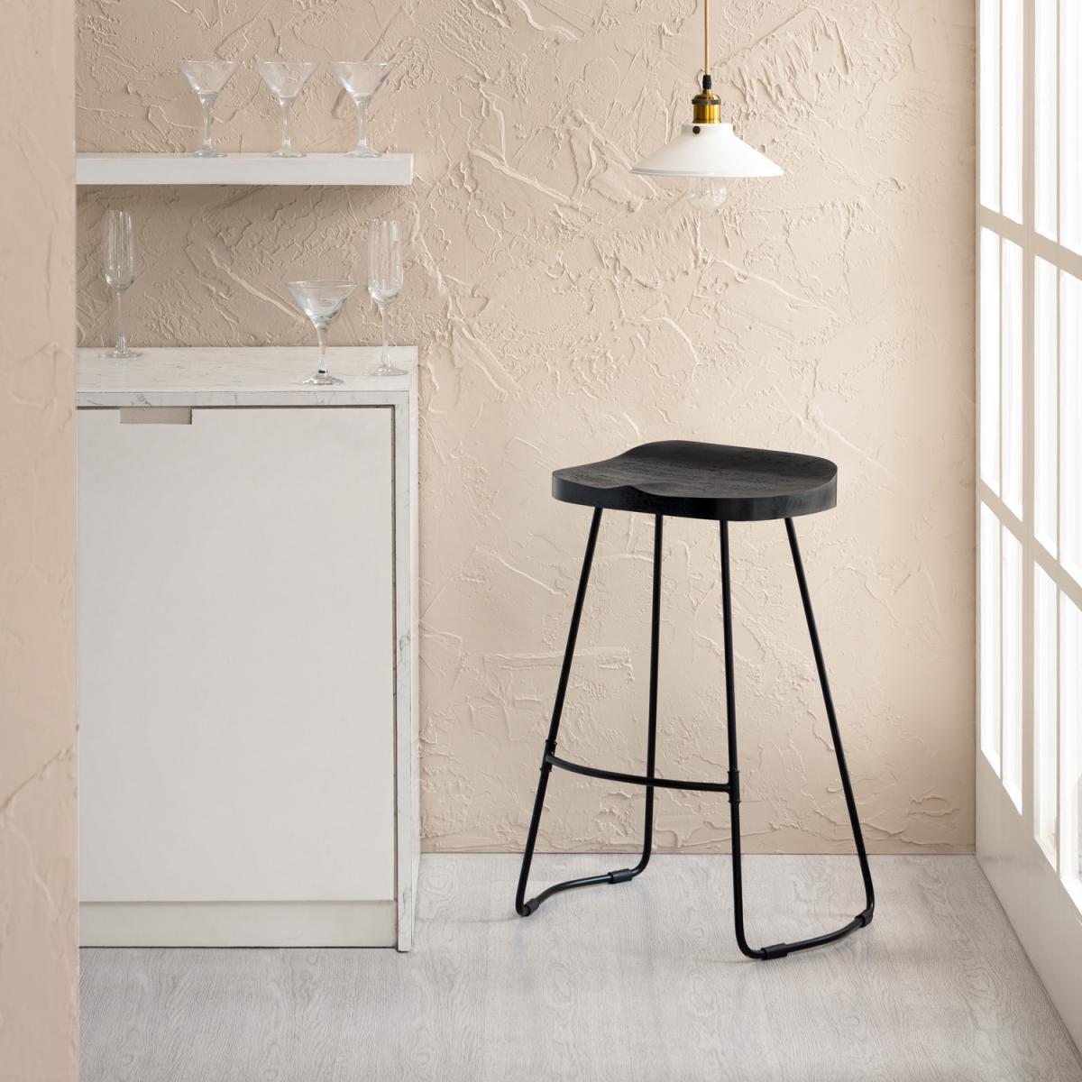 Rombass Saddle Seat Solid Wood Counter Height Bar Stool - Black