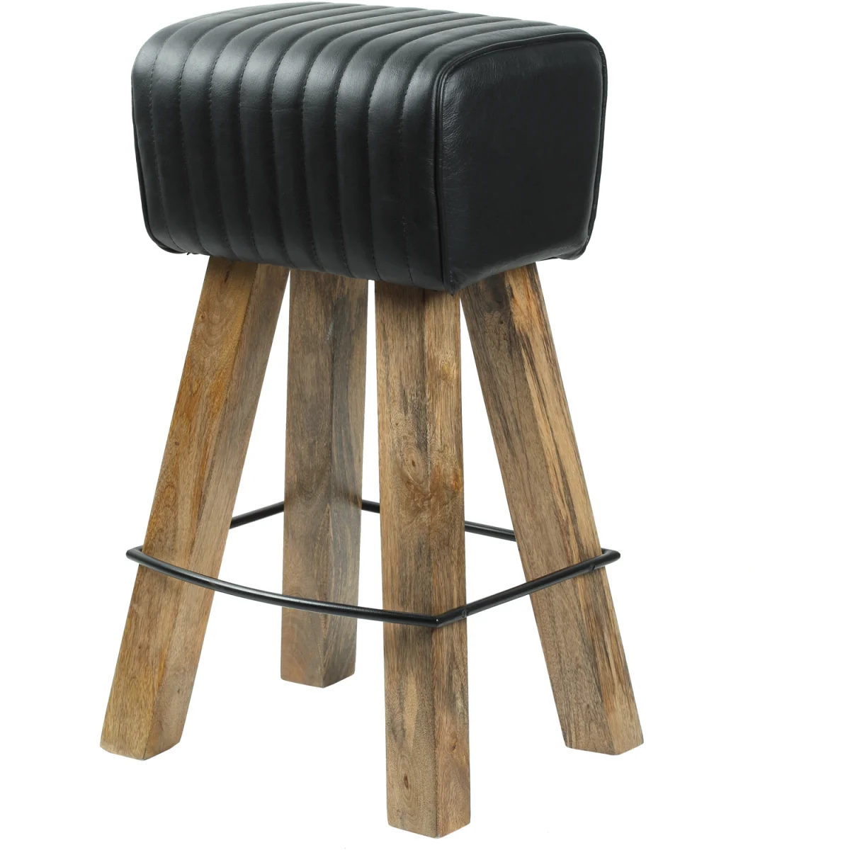 Industrial Bar Stool with Genuine Green Leather Seat - Green – image 2