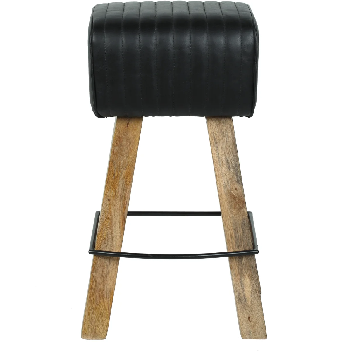 Industrial Bar Stool with Genuine Green Leather Seat - Green – image 3