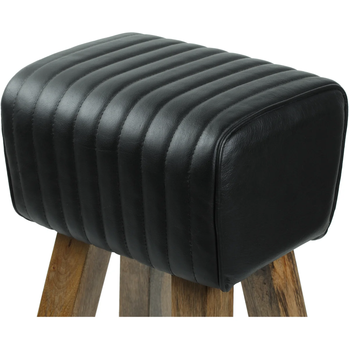 Industrial Bar Stool with Genuine Green Leather Seat - Green – image 4