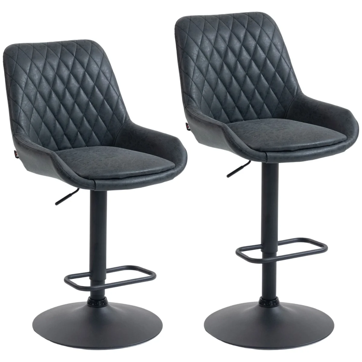 Reta Set of 2 Black Faux Leather Retro-Style Bar Stools – image 3