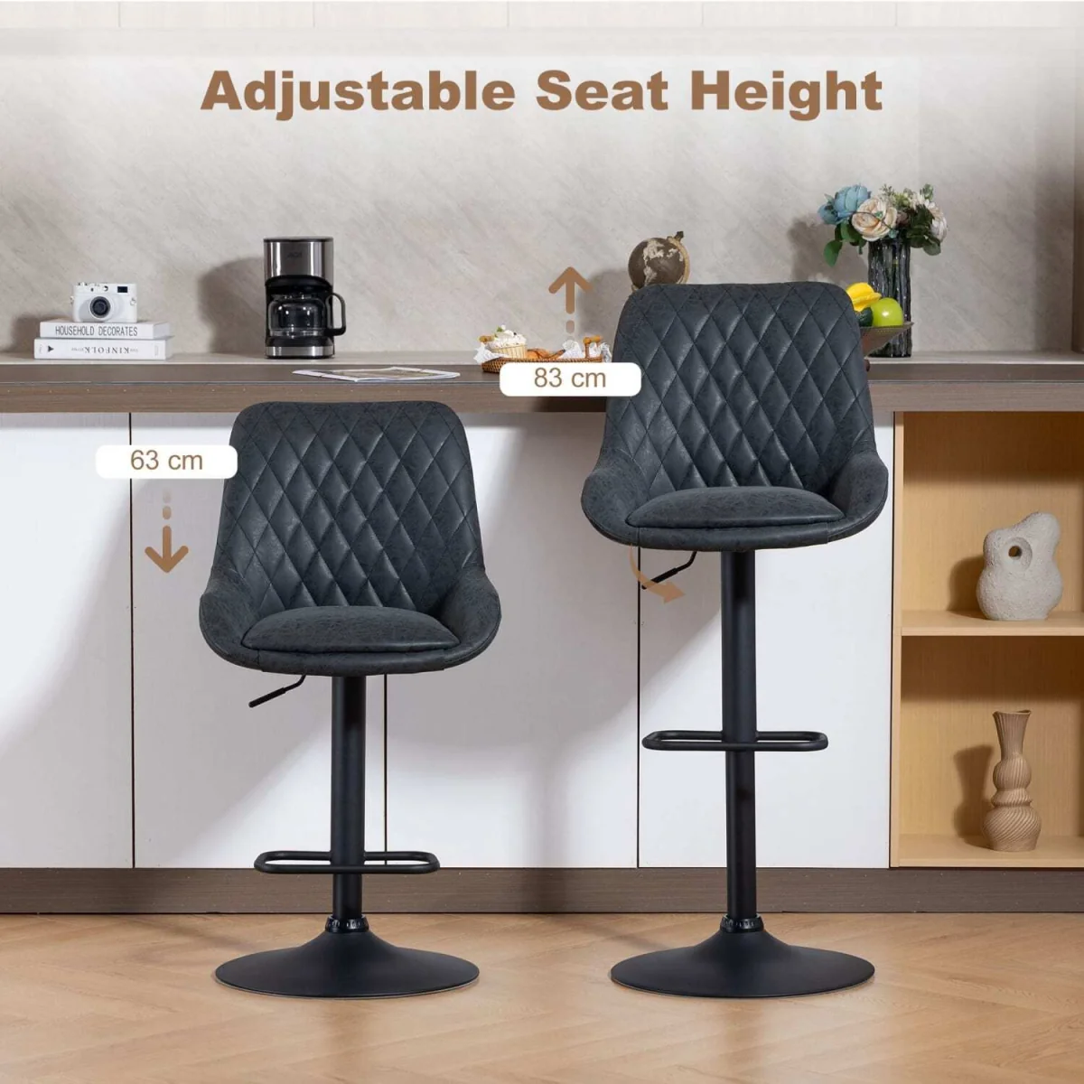Reta Set of 2 Black Faux Leather Retro-Style Bar Stools – image 6