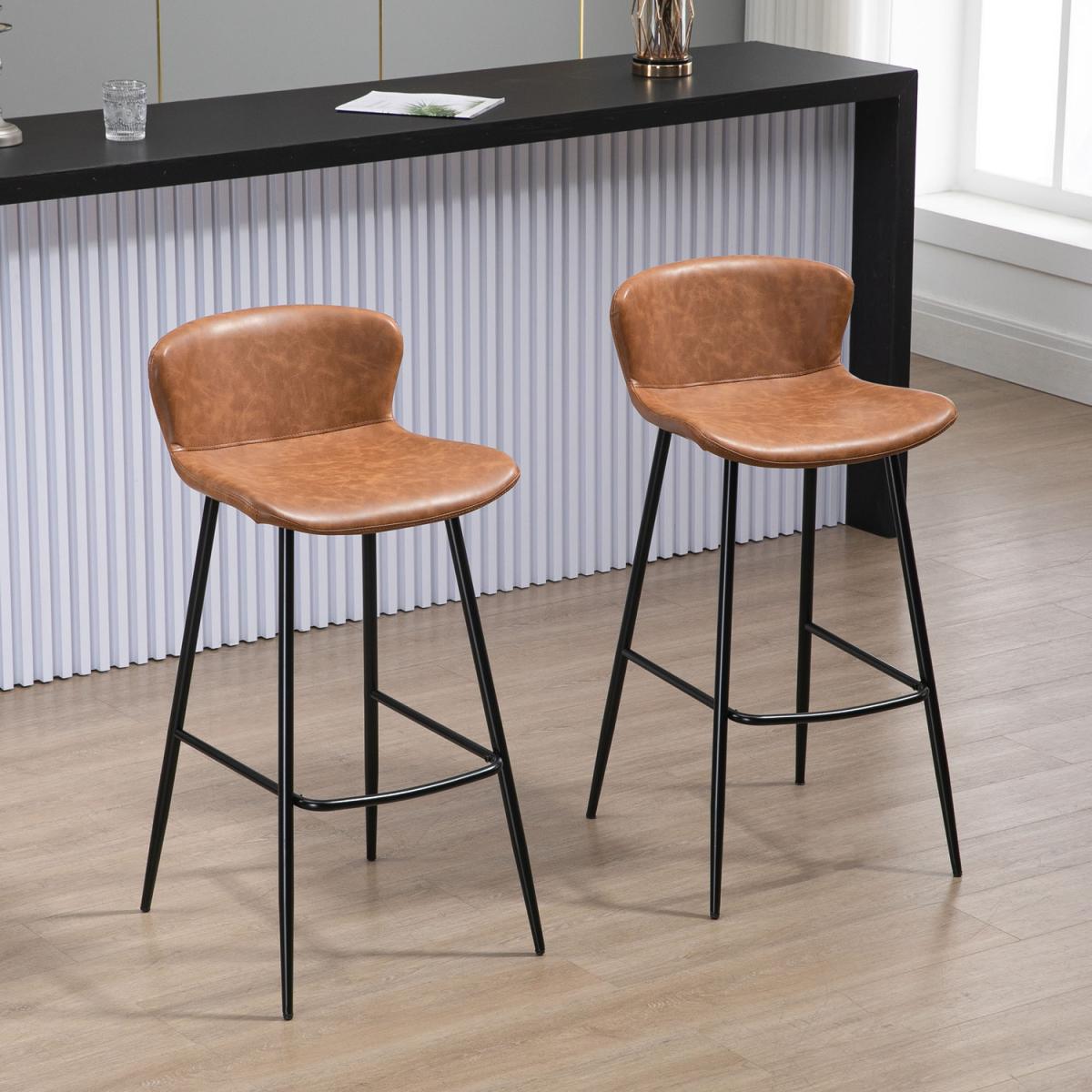 Upholstered Bar Stools Set of 2, Bar Chairs with Backrest - Brown – image 2