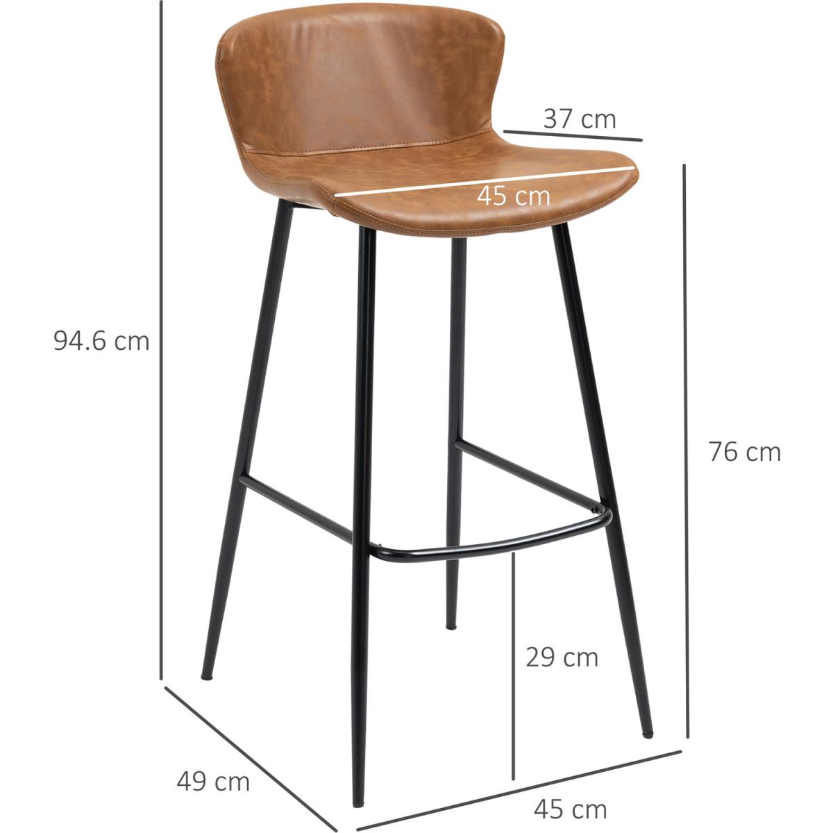 Upholstered Bar Stools Set of 2, Bar Chairs with Backrest - Brown – image 3