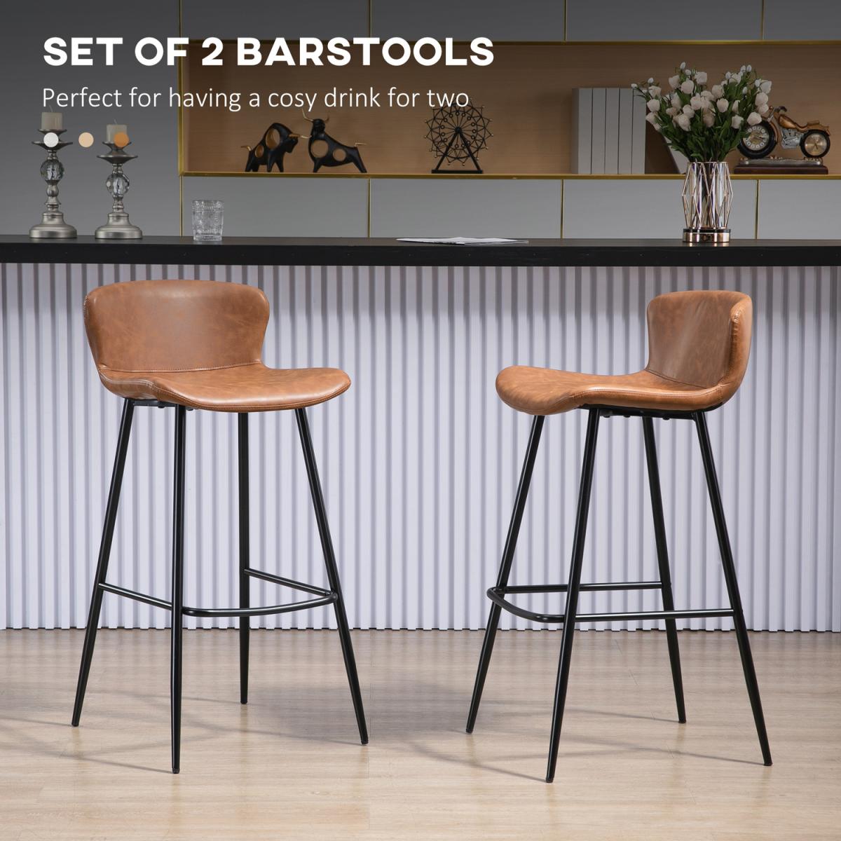 Upholstered Bar Stools Set of 2, Bar Chairs with Backrest - Brown – image 4