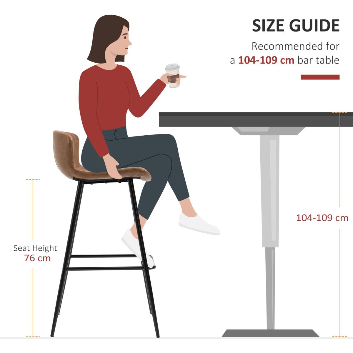 Upholstered Bar Stools Set of 2, Bar Chairs with Backrest - Brown – image 6
