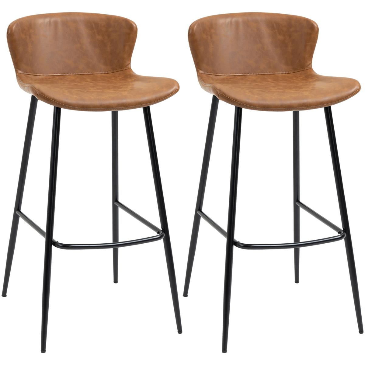 Upholstered Bar Stools Set of 2, Bar Chairs with Backrest - Brown – image 7